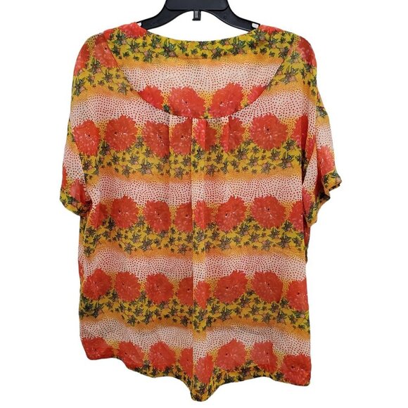 O'Neill Women's Orange Multi Boho Mixed Media Semi Sheer High-Low Top Size M - Picture 4 of 4